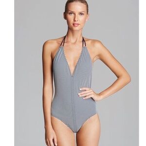 NWT Tory Burch Navy/White “Nevis Stripe” One‑Piece Swimsuit - Size Small